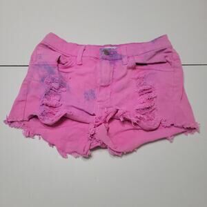 O2 Denim Womens Small Jean Shorts Pink Blue Distressed Booty Cut Stretch Pockets